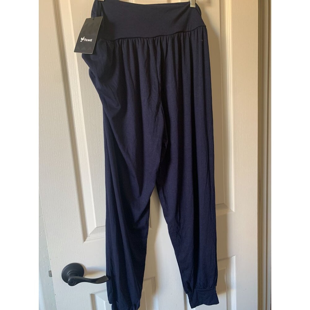 Ficerd Womens Navy Blue Harem Pants With Elastic Waistband & Cuffed Hem - Lightw